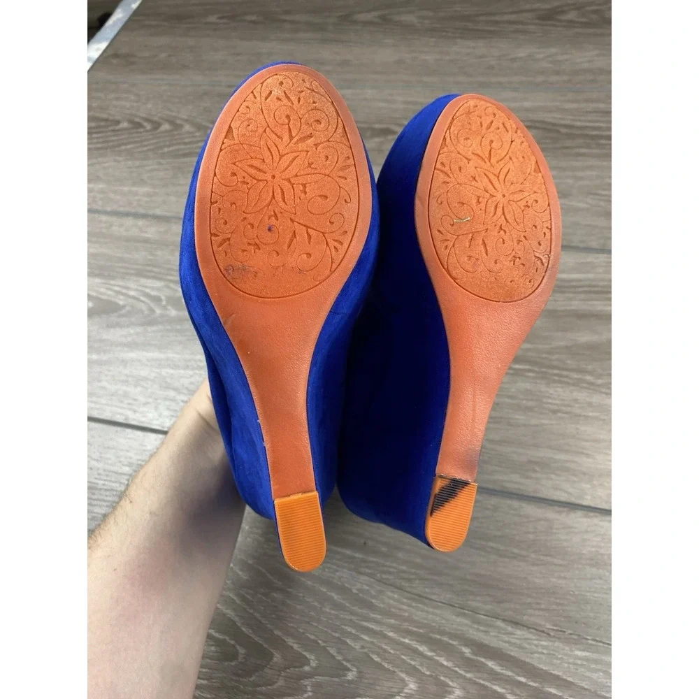 Qupid Women's Suede Platform Wedge‎ Shoes Blue Size 9